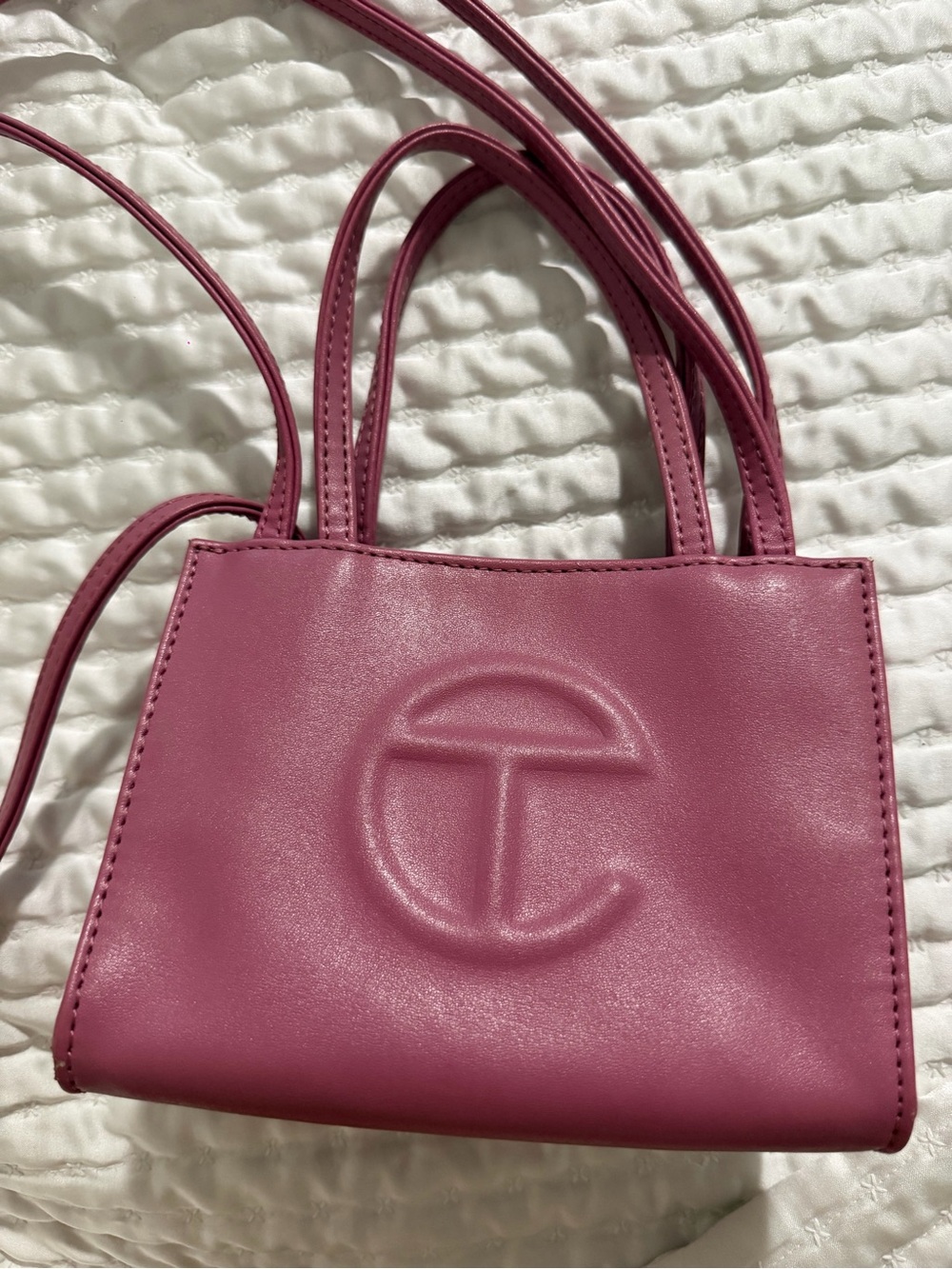 Telfar Rose Pink Mini Shopping Bag with Embossed TC
